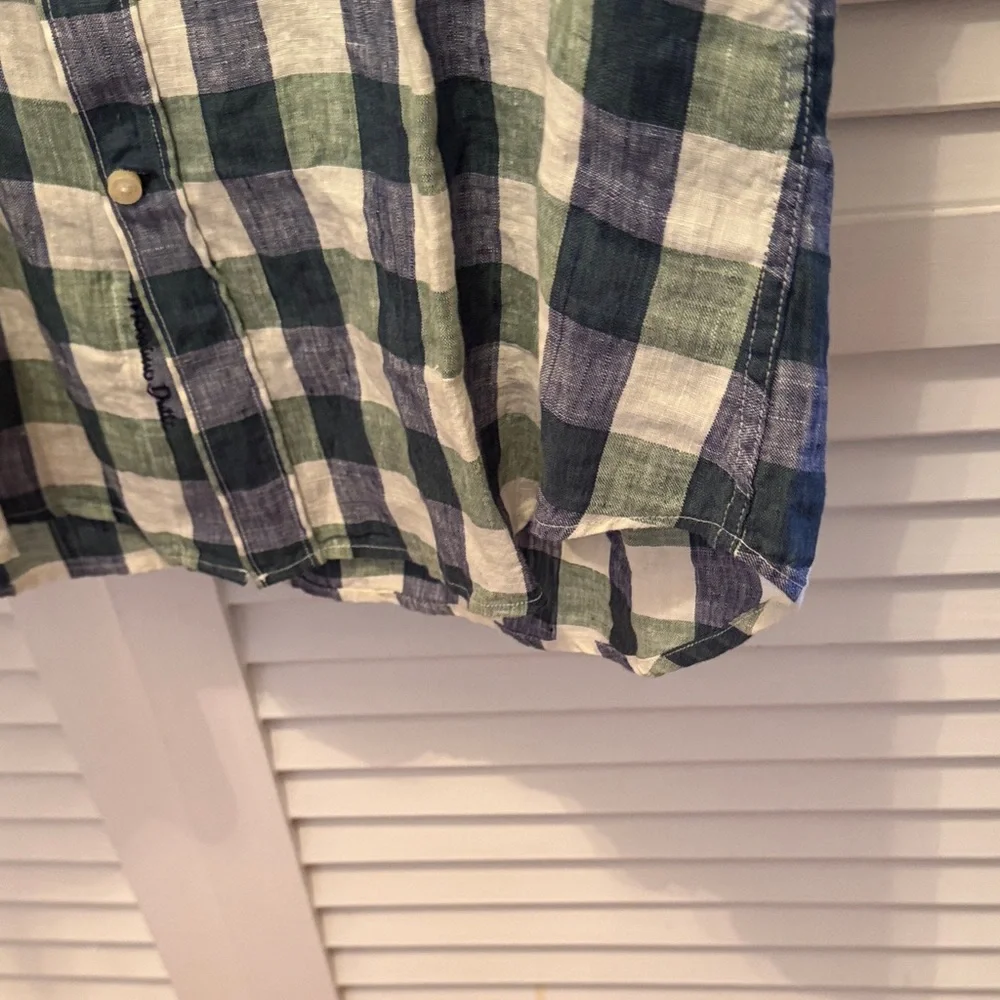 Massimo Dutti linen Blue and White /Green  Checkered Shirt size M - Picture 6 of 8